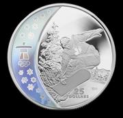 Vancouver Olympics: $25 Silver Hologram Proof Coin - Snowboarding